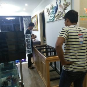 Bể cá rồng nhà anh Trung tại chung cư Nguyễn Tuân 3